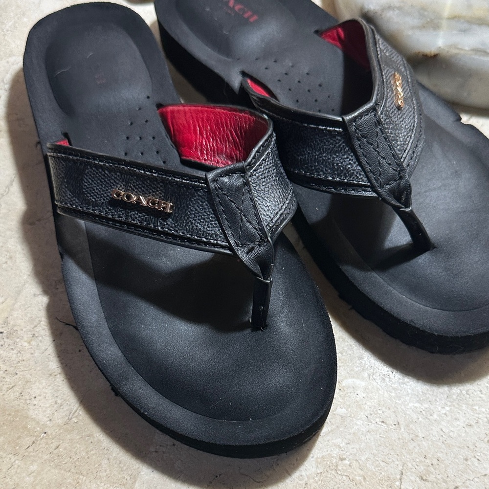 Coach Black and Red Flip Flops